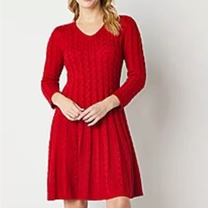 New Jessica howard red sweater dress 3/4 sleeves, fit and flare, xl